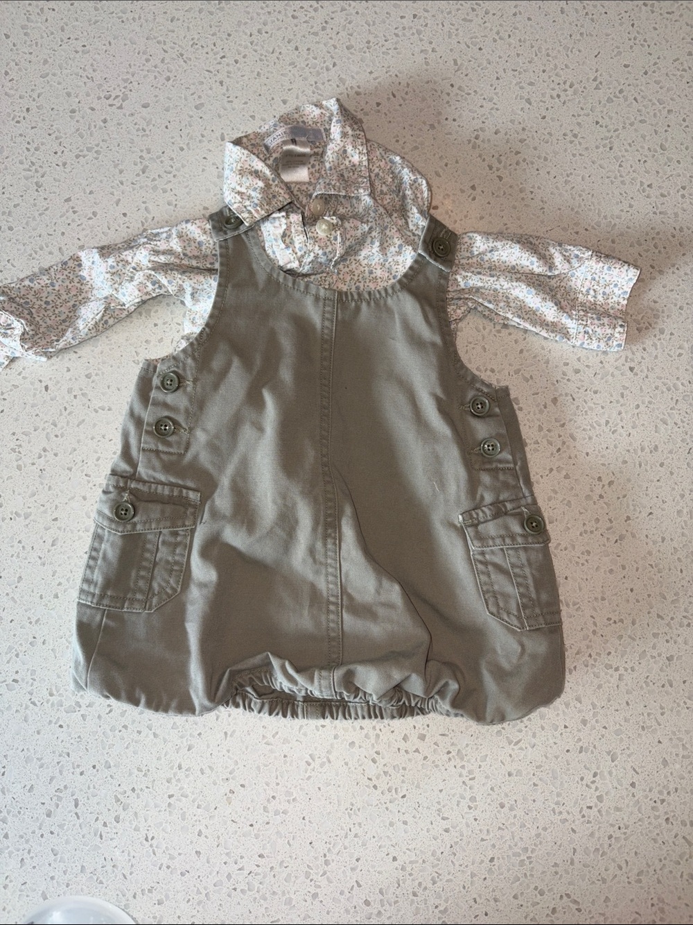Janie and Jack Olive Green Pinafore Dress with Floral Top